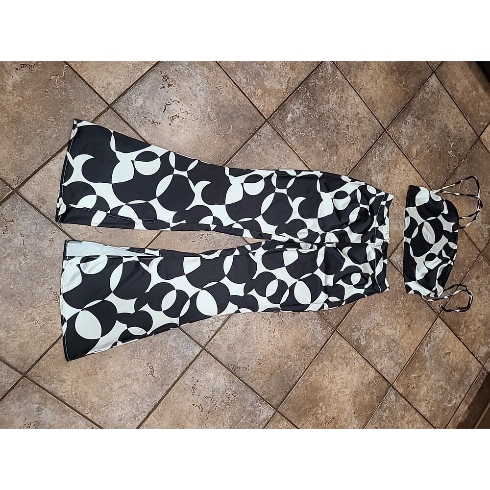 Pacsun Ryan Destiny Black White Satin Pants Abstract Size M GoGo Costume